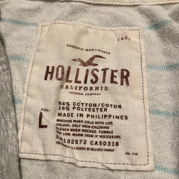 Y2K Hollister Gray & Aqua Striped Hooded Babydoll top - Picture 2 of 6